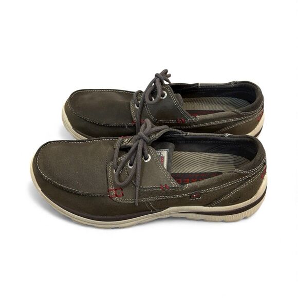 Skechers Men's 8.5 Relaxed Fit Memory Foam Boat Shoes CHAR Gray Excellent Cond - Picture 1 of 11